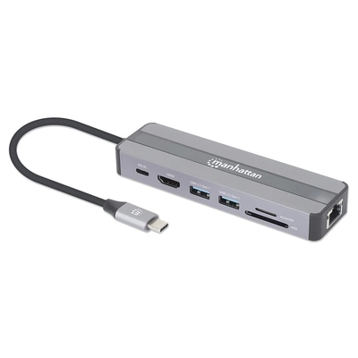 Product Docking Station Manhattan 7-in-1 HDMI RJ45 2xUSB-A SD/MicroSD(Grey) base image