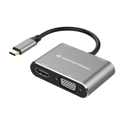 Product Docking Station Conceptronic USB-C ->HDMI,VGA,USB3.0,100WPD 0.15m gr(Silver) base image