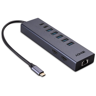 Product Docking Station Lindy DST-Mini Duo, USB C Laptop Mini 2x 4K HDMI(Grey) base image
