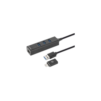 Product USB Hub Manhattan 3-Port USB 3.0 Typ-C/A combo-+ network adapter base image