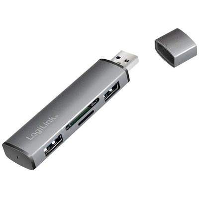 Product USB Hub Logilink USB 3.2 2-port, Gen2 with card readers, aluminum base image