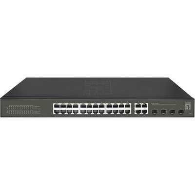 Product Network Switch LevelOne 24x GE GES-2128P 4xGSFP 19" 380W 24xPoE+ base image