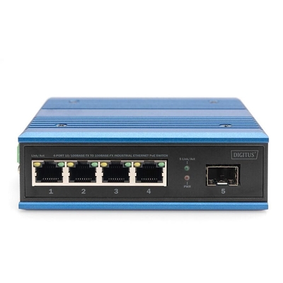 Product Network Switch Digitus Ind. 4-Port Gigabit 30W PoE Unmanaged blue base image