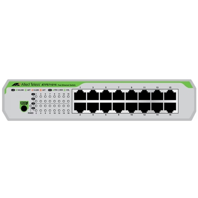 Product Network Switch Allied Telesis 16-P 10/100TX INT PSU EU POWER base image