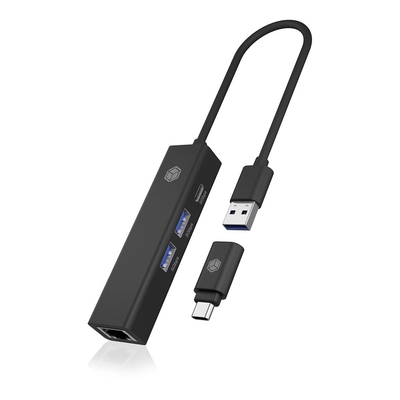 Product USB Hub Adapter Icy Box USB3.2 Gen1 & Gigabit LAN 4-in-1 base image