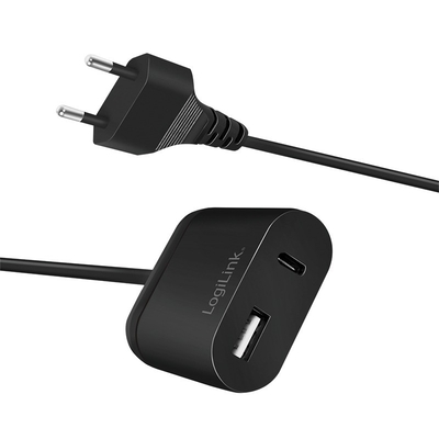 Product Φορτιστής Πρίζας Logilink USB-1,5 m cable, 1x USB-A & 1x USB-C, 12 W base image