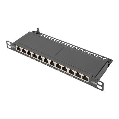 Product Patch Panel Digitus Cat.6A Slim,shielded,12-Port,0,5HE,10"sw base image