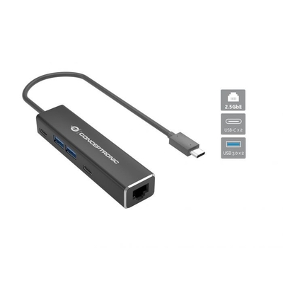 Product USB Hub Conceptronic USB-C -> 2.5GbE 2xUSB-C USB-A 0.15m sw base image