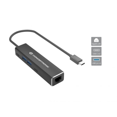 Product Αντάπτορας Δικτύου USB Conceptronic USB-C ->RJ45 Gigabit,2xUSB-C 2xUSB-A sw base image
