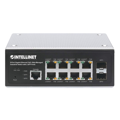 Product Network Switch Intellinet 8-Port Gb PoE+ Web-Managed Industrie-2xSFP base image