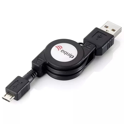 Product Καλώδιο USB Equip USB-A 2.0 -> micro B M/M 1.00m aufrollbar Black Polybag base image