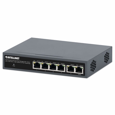 Product Network Switch Intellinet 6-Port PoE Powered Gbit PoE+ Passthr. 60W base image