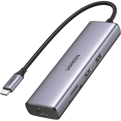 Product Docking Station Ugreen USB-C to 2*USB3.0+HDMI+RJ 45+SD&TF +PD port base image
