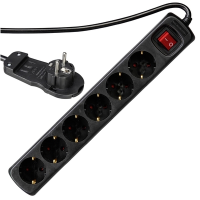 Product Πολύπριζο REV 2m 6-fold with switch, black base image