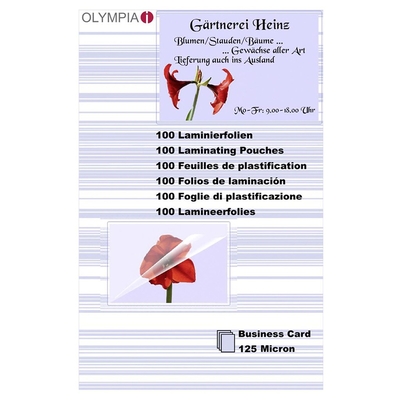 Product Φύλλα Πλαστικοποίησης 1x100 Olympia Business Cards 125 micron 9179 base image