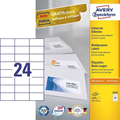 Product Αυτοκόλλητες Ετικέτες Avery 70 x 37mm White (3474) base image