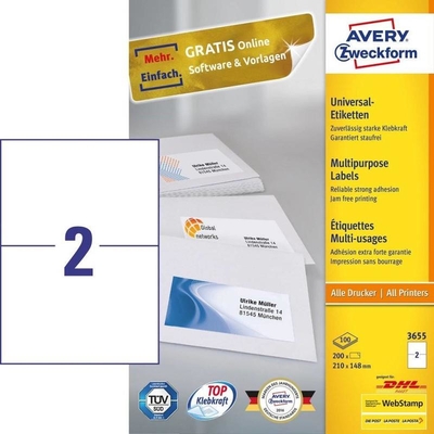Product Αυτοκόλλητες Ετικέτες Avery 210 x 148mm, A4 (3655) base image