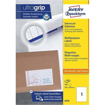 Product Αυτοκόλλητες Ετικέτες Avery 210 x 297mm, A4 (3478) base image