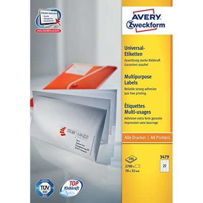 Product Αυτοκόλλητες Ετικέτες Avery 70 x 32mm, A4 (3479) base image