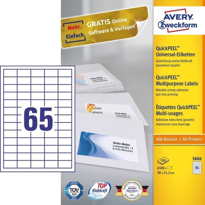 Product Αυτοκόλλητες Ετικέτες Avery 38 x 21,2mm, A4 (3666) base image