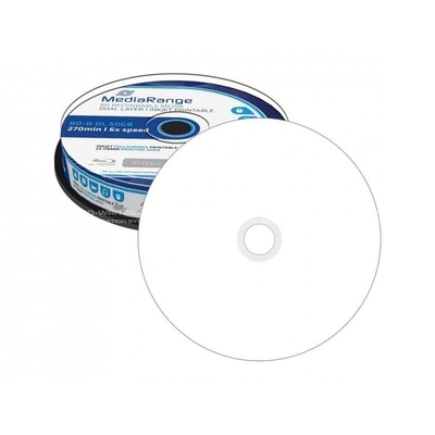 Product Bluray MediaRange 50GB 10pcs BD-R cake 6x Inkjet Fullprint. base image