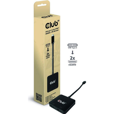 Product Docking Station Club 3D MST-USB 3.2 Typ C > 2x HDMI 4K60Hz +100W PD St/Bu base image