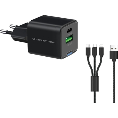 Product Φορτιστής Πρίζας Conceptronic 2Port 33W,1xUSB-C,1xUSB-A +3-in-1 sw base image