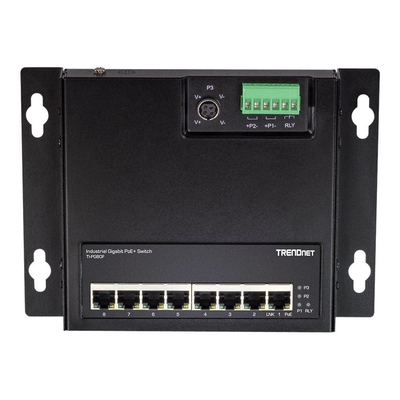 Product Network Switch Trendnet 8-Port Industrial Gigabit PoE+ WallMount Front Acc. base image