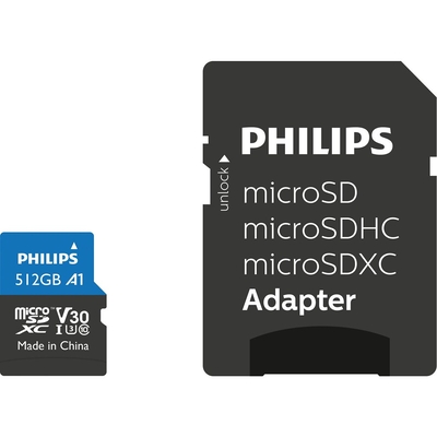 Product Κάρτα Μνήμης MicroSDXC 512GB Philips Class 10 UHS-I U3 incl. Adapter base image