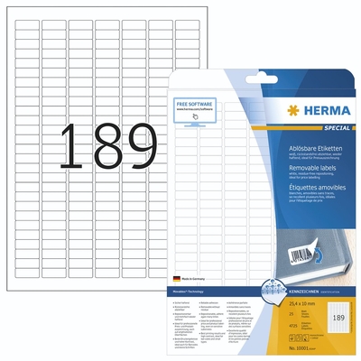 Product Αυτοκόλλητες Ετικέτες Herma Removable 25,4x10 25 Sh. DIN A4 4725 pcs. 10001 base image