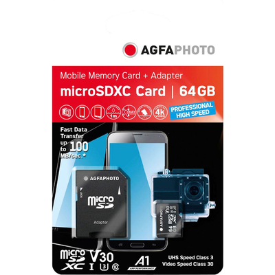 Product Κάρτα Μνήμης MicroSDXC 64GB AgfaPhoto UHS-I High Speed C10 U3 V30 + Adapter base image