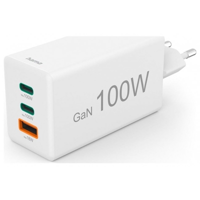 Product Φορτιστής Πρίζας Hama mini 100W GaN PD/QC 2x USB-C, 1x USB-A White base image