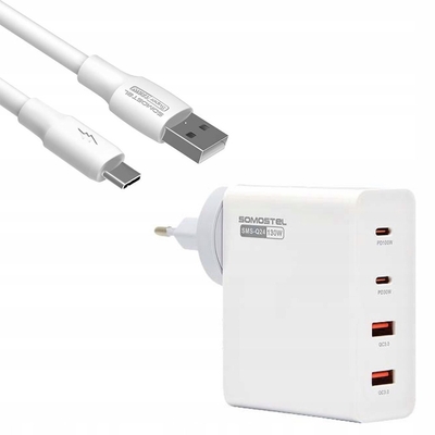 Product Φορτιστής Πρίζας Somostel 130W GaN White 2x USB + Cable USB Typ-C 6A 120W base image