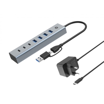 Product USB Hub Conceptronic 7-Port 3.2/C->4x3.0 3xUSB-C m.Netz. gr base image