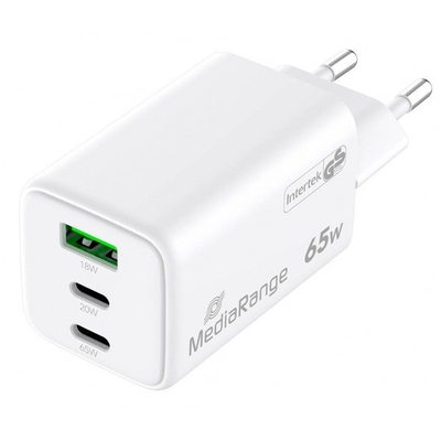 Product Φορτιστής Πρίζας MediaRange 65W 3-Port 1x USB-A/2x USB-C GaN, White base image