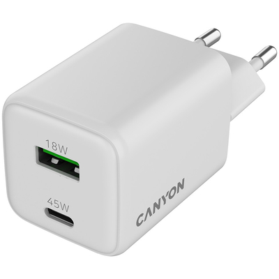 Product Φορτιστής Πρίζας Canyon CU45AC GaN 45W PD, 2-Port (USB-A/USB-C) retail base image
