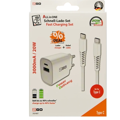 Product Φορτιστής Πρίζας 2GO 20W 2-Port 1x USB-C + 1x USB-A + USB-C Cable base image