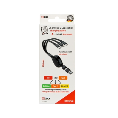 Product Καλώδιο USBς 2GO 5in1 ALLinOne USB-A/USB-C automatic rewind 1m base image