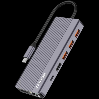 Product USB Hub Canyon USB-13-in1 USB-C > 2xHDMI/1xDP/4xUSB/RJ45/SD/Aud. retail base image