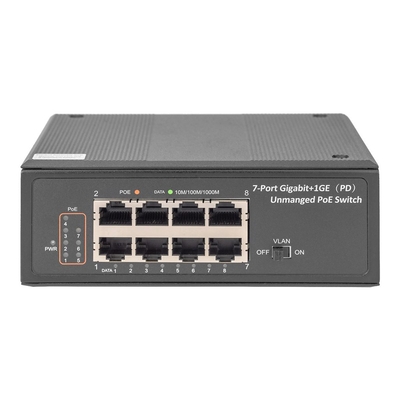 Product Network Switch Digitus Ind. 7-Port Gigabit 30W PoE Unmanaged Black base image