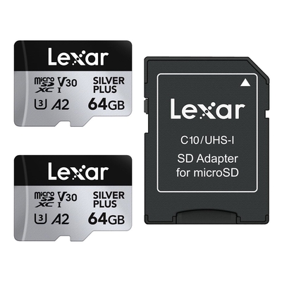 Product Κάρτα Μνήμης microSDXC 64GB Lexar Professional SILVER Plus UHS-I A2 V30 U3 4K - 2τμχ base image