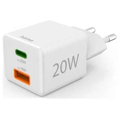 Product Φορτιστής Πρίζας Hama Mini 20W PD/QC (1x USB-C, 1x USB-A) Λευκός base image