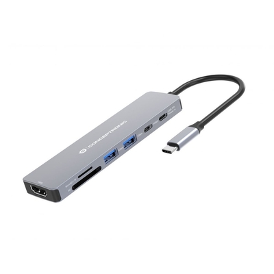 Product Docking Station Conceptronic USB-C->HDMI,USB-C,2xUSB-A,SD,TF,100WPD gr base image