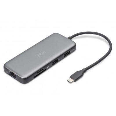 Product Docking Station Digitus USB-C->HDMI,USB3.2,RJ45,SD,MicroSD,PD Alu si base image