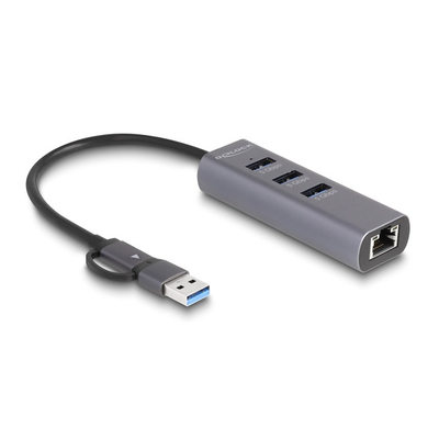 Product USB Hub Delock 3 Port USB 5 Gbps Hub + Gigabit LAN with USB Type-C base image