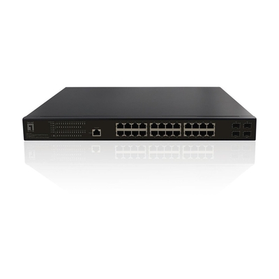 Product Network Switch LevelOne 28xPort GEP-2861 4xGSFP 19" 390W 24xPoE+ base image