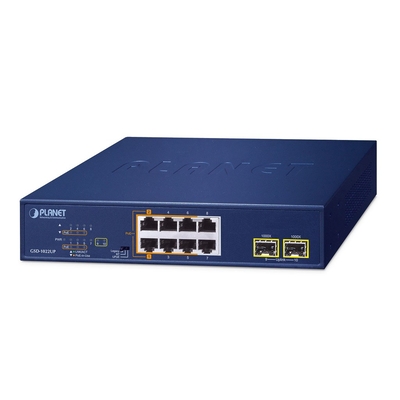 Product Network Switch Planet 8-Port PoE+ Desktop GSD-1022UP base image