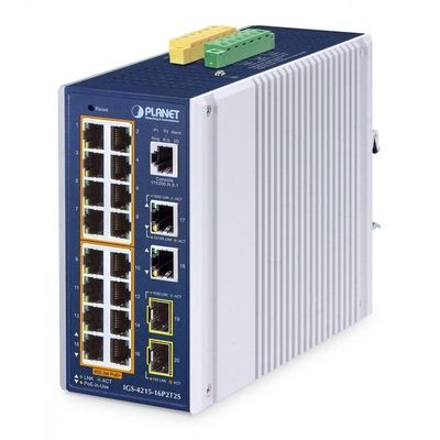 Product Network Switch Planet Industrial 16-Port PoE+ Managed IGS-4215-16P2T base image