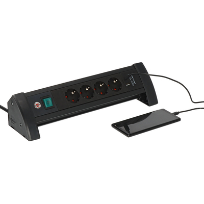 Product Πολύπριζο με USB Brennenstuhl ALU-Office-Line 4fach Black White *DE* base image