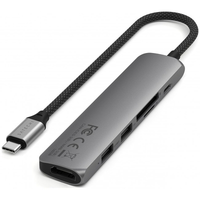 Product Docking Station Satechi Slim Multiport 6 σε 1 (USB-C, 2xUSB-A, 4K HDMI, micro/SD) Γκρι base image